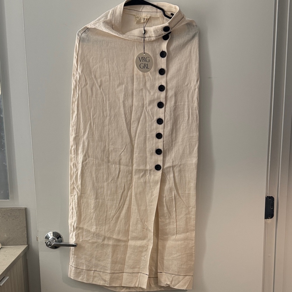 VRG GRL Cream Button-Down Midi Skirt